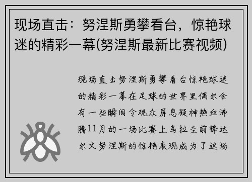 现场直击：努涅斯勇攀看台，惊艳球迷的精彩一幕(努涅斯最新比赛视频)