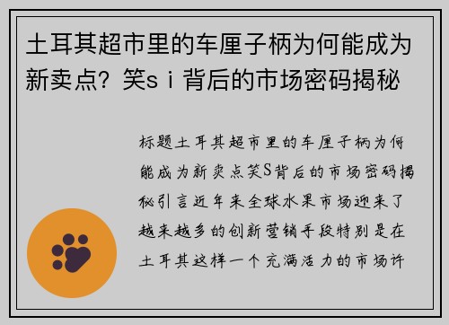 土耳其超市里的车厘子柄为何能成为新卖点？笑sⅰ背后的市场密码揭秘