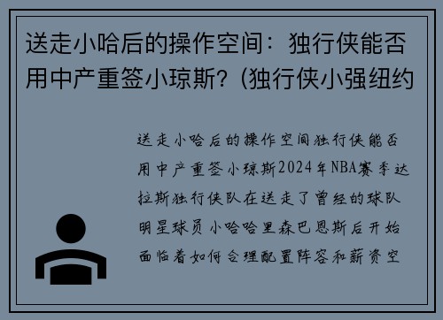 送走小哈后的操作空间：独行侠能否用中产重签小琼斯？(独行侠小强纽约)