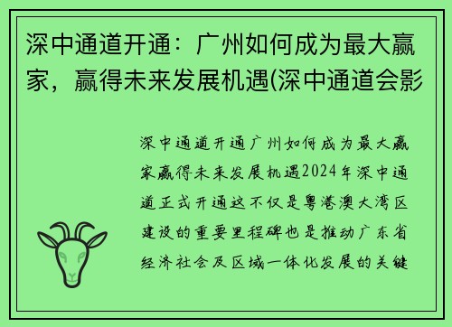 深中通道开通：广州如何成为最大赢家，赢得未来发展机遇(深中通道会影响广州发展吗)