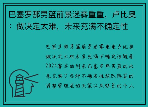 巴塞罗那男篮前景迷雾重重，卢比奥：做决定太难，未来充满不确定性