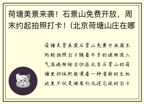 荷塘美景来袭！石景山免费开放，周末约起拍照打卡！(北京荷塘山庄在哪)